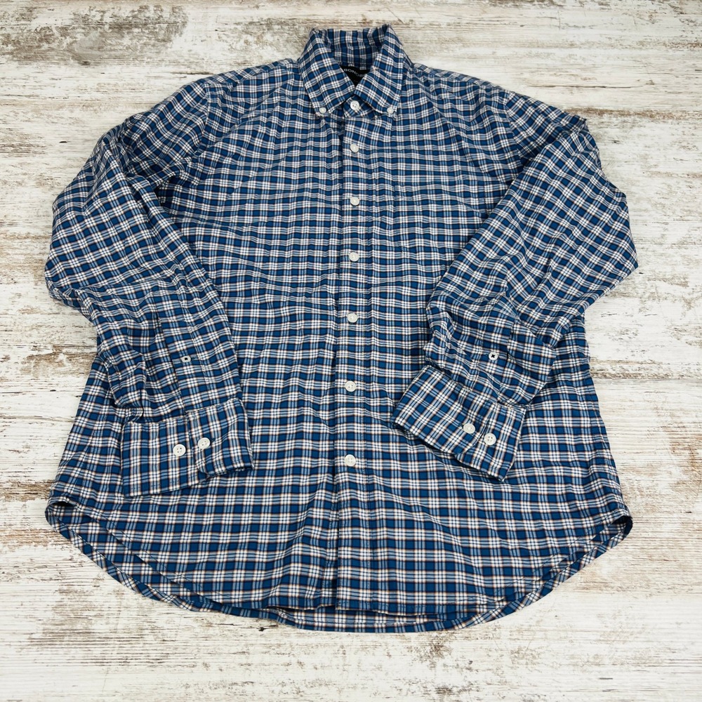 Bonobos Mens M Blue White Gold Plaid Slim Fit Stretch Button Down Shirt